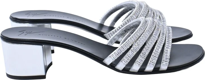 Cystal-Embellished Sandals in Silver Leather