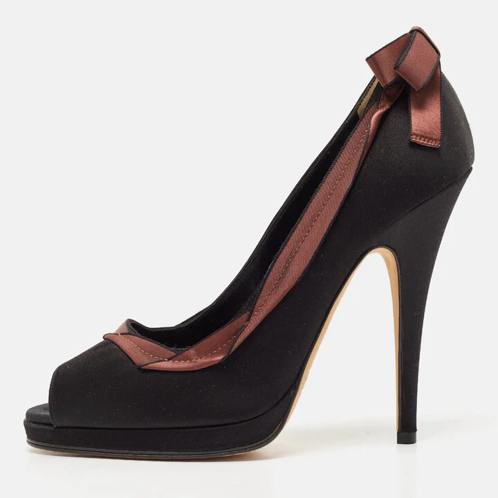 D & G Black/Brown Satin Peep Toe Pumps Size 40