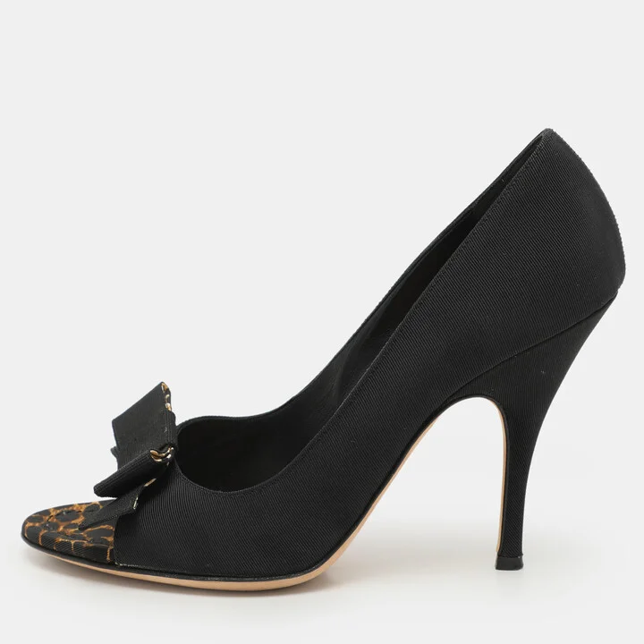 D & G Black Fabric Bow Peep Toe Pumps Size 39.5