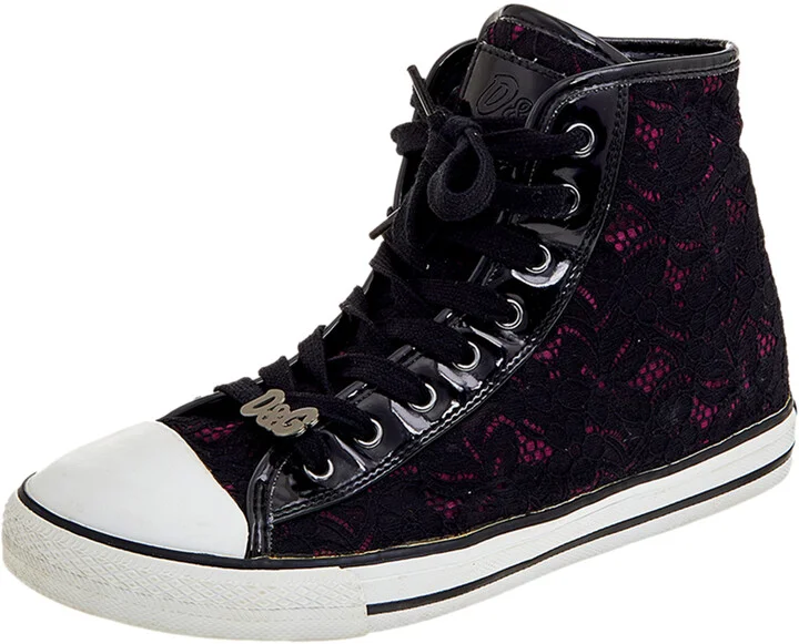 D & G Black Lace And Patent Leather High Top Sneakers Size 38
