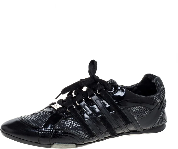 D & G Black Snakeskin Effect and Patent Leather Lace Low Top Sneakers Size 42