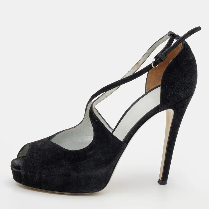 D & G Black Suede Platform Ankle Strap Sandals Size 39