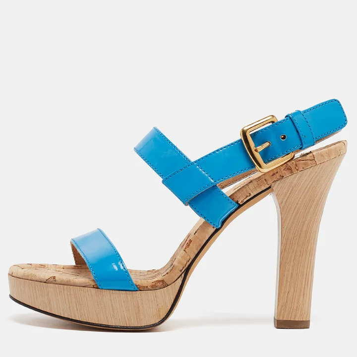 D & G Blue Patent Leather Ankle Strap Sandals Size 37.5
