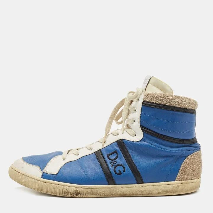 D & G Blue/White Leather and Suede High Top Sneakers Size 45