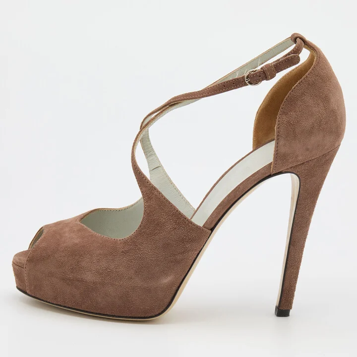 D & G Brown Suede Open Toe Platform Sandals Size 38.5