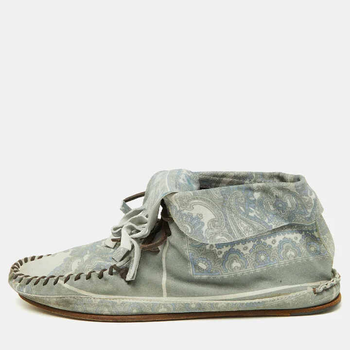 D & G Grey Floral Printed Suede High Top Moccasins Size 44