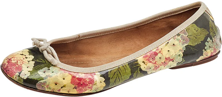D & G Multicolor Floral Print Patent Leather Bow Ballet Flats Size 39
