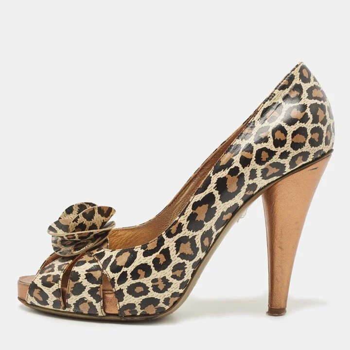 D & G Multicolor Leather Animal Print Peep Toe Pumps Size 39.5