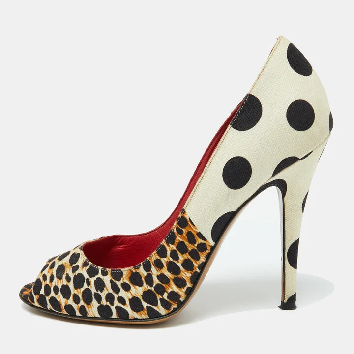D & G Multicolor Printed Canvas Peep Toe Pumps Size 39