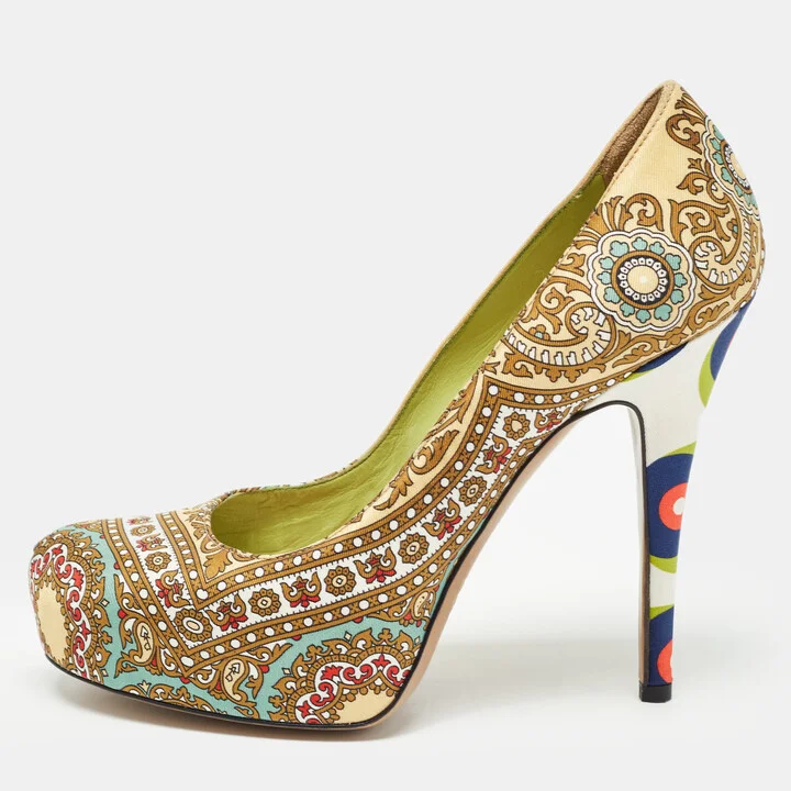 D & G Multicolor Printed Fabric Platform Pumps Size 36.5
