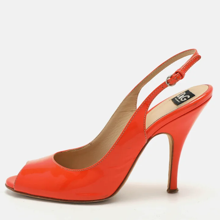 D & G Orange Patent Leather Peep Toe Slingback Sandals Size 38