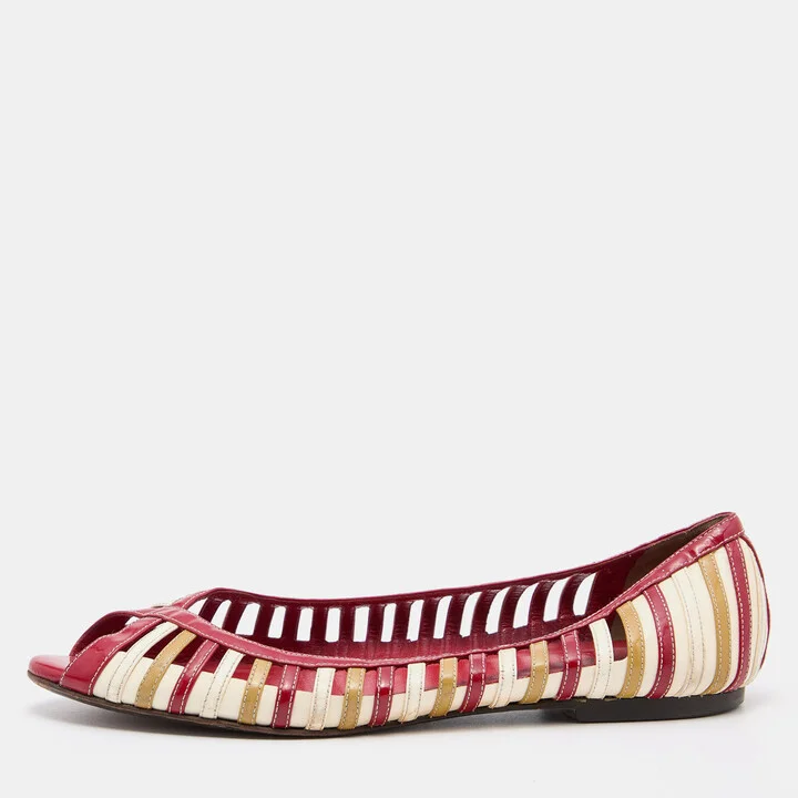 D & G Tri Color Patent Leather Open Toe Flats Size 40