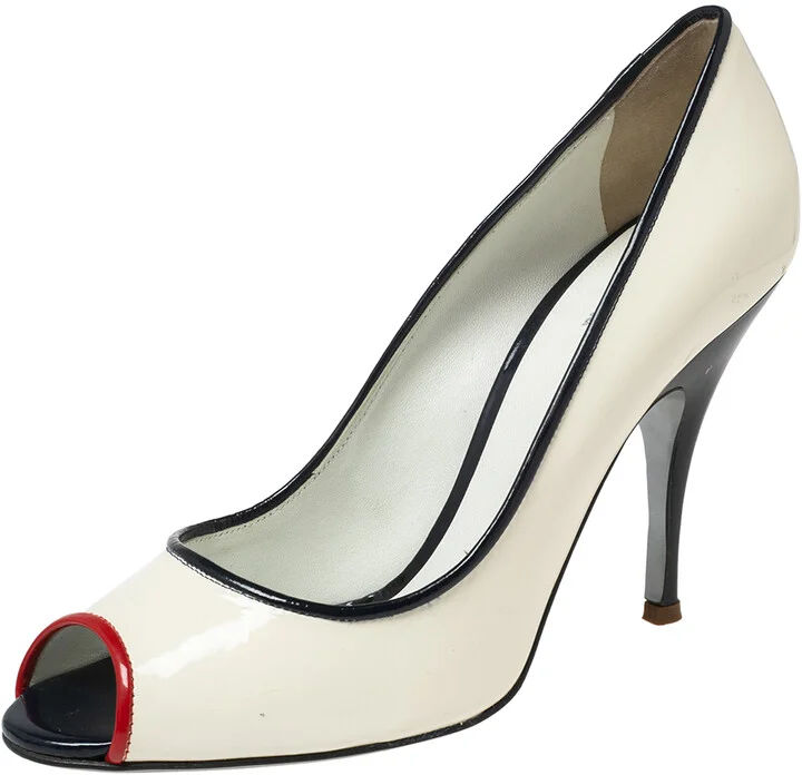 D & G White Patent Leather Peep Toe Pumps Size 41
