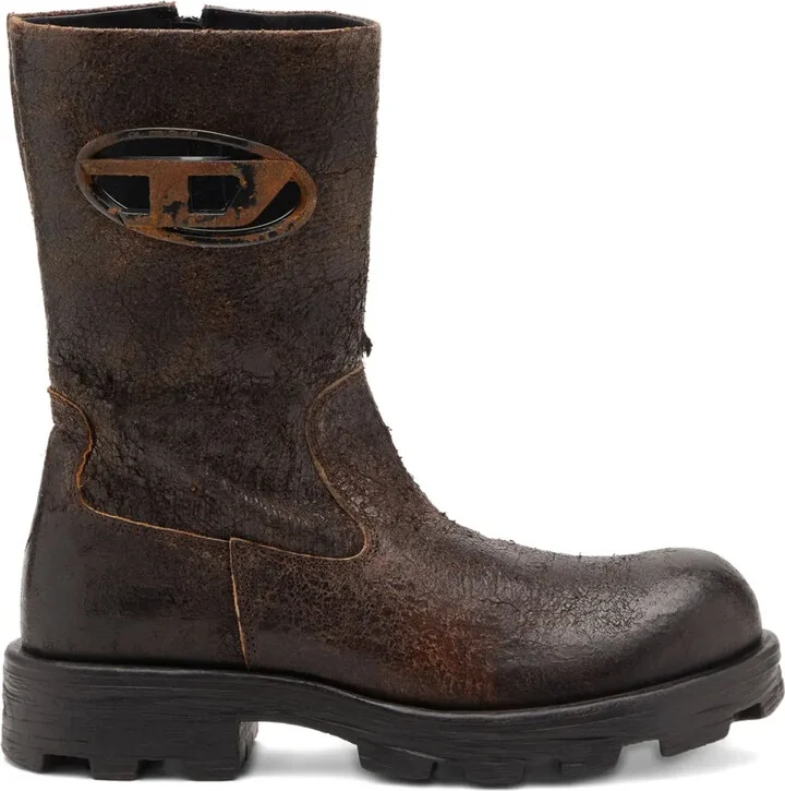D-Hammer distressed crackled suede biker boots
