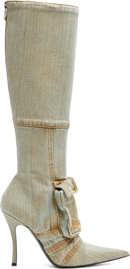 D-Venus Pocket denim knee-high boots