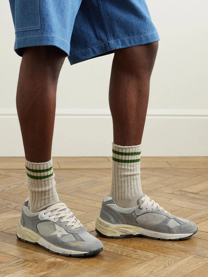 Dad-Star Distressed Leather-Trimmed Suede and Mesh Sneakers - Image 2