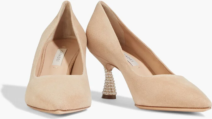 Dafne faux pearl-embellished suede pumps - Image 2