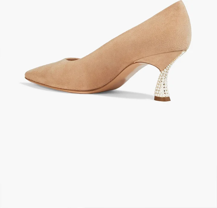 Dafne faux pearl-embellished suede pumps - Image 3