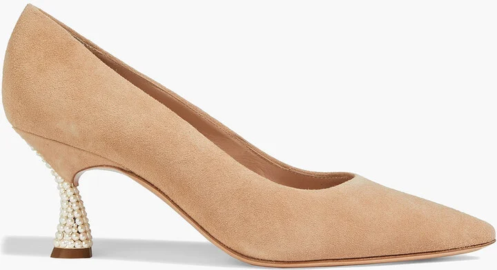 Dafne faux pearl-embellished suede pumps