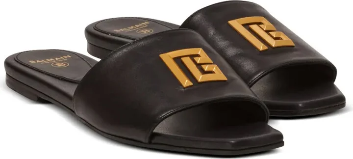 Dafne logo-plaque leather slides - Image 2