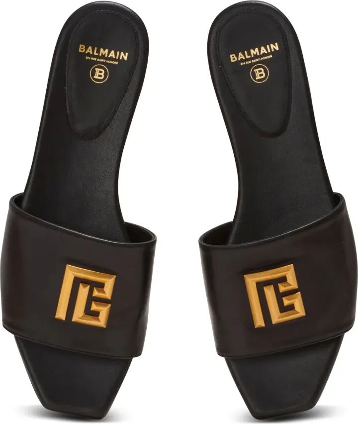 Dafne logo-plaque leather slides - Image 4