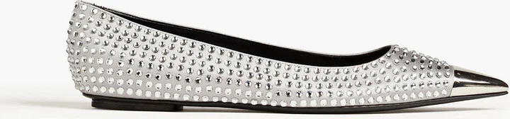 Dagger crystal-embellished satin point-toe flats