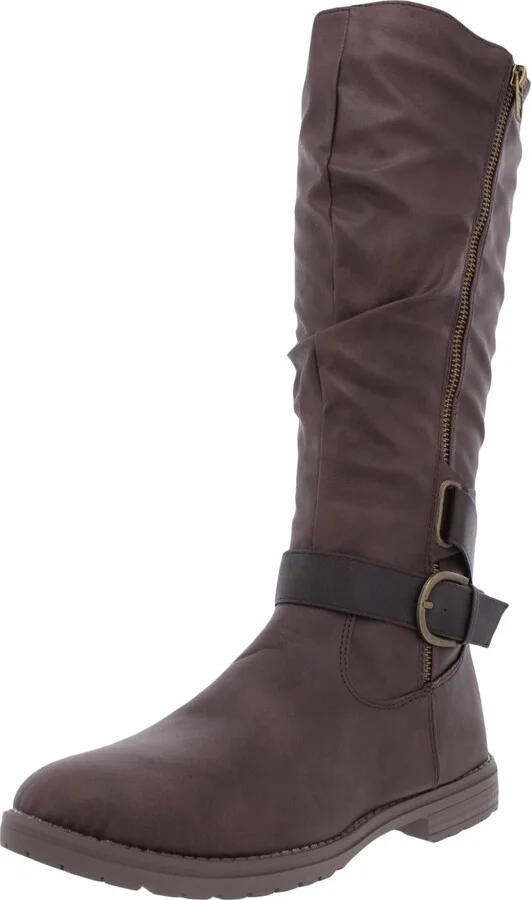 Dagny Womens Faux Leather Lugged Soles Mid-Calf Boots