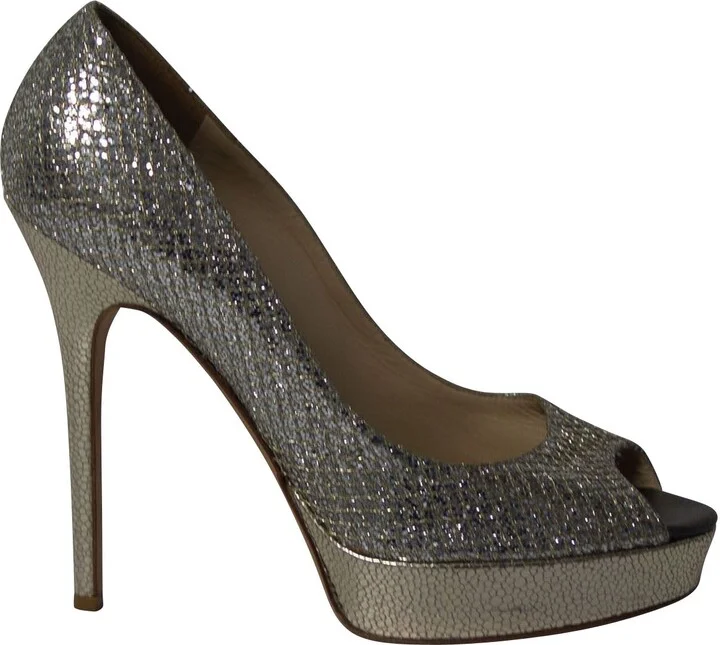 Dahlia Platform Peep Toe Pumps in Silver Glitter