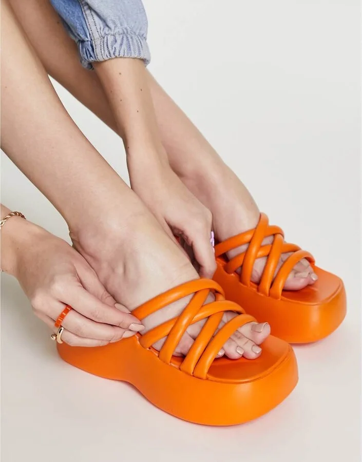 Daisy Street chunky sole strappy sandals in orange - Image 2