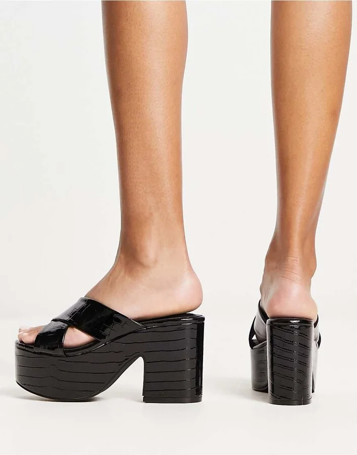 Daisy Street Exclusive platform heeled sandals in black - Image 2