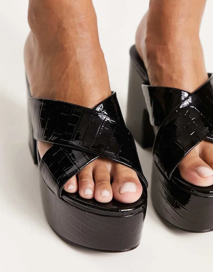 Daisy Street Exclusive platform heeled sandals in black - Image 3