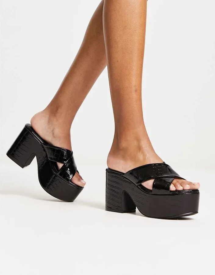 Daisy Street Exclusive platform heeled sandals in black - Image 4