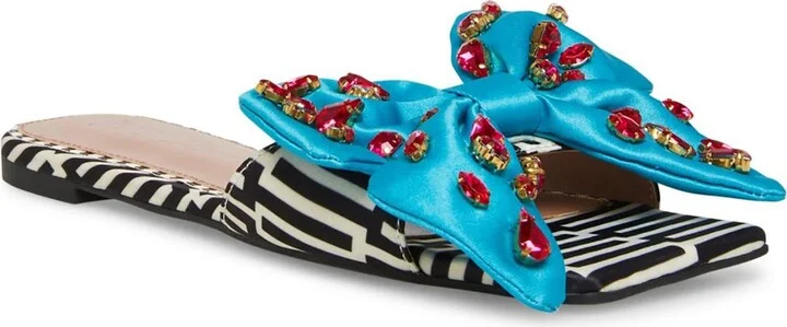 Daisyy Womens Rhinestone Bow Slide Sandals