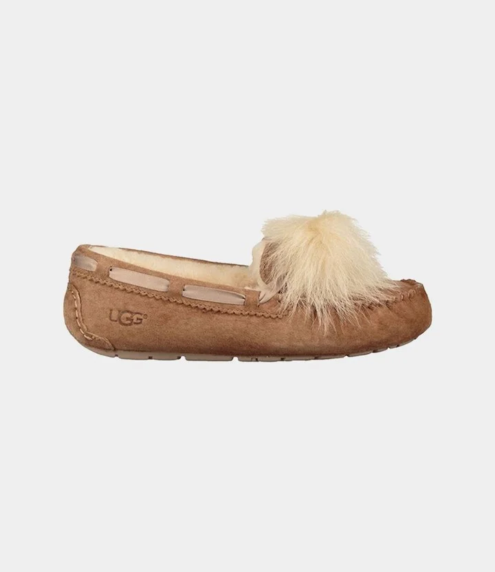 Dakota Pom Pom 1019015 Moccasins Slipper Women's Chestnut Suede Slip On