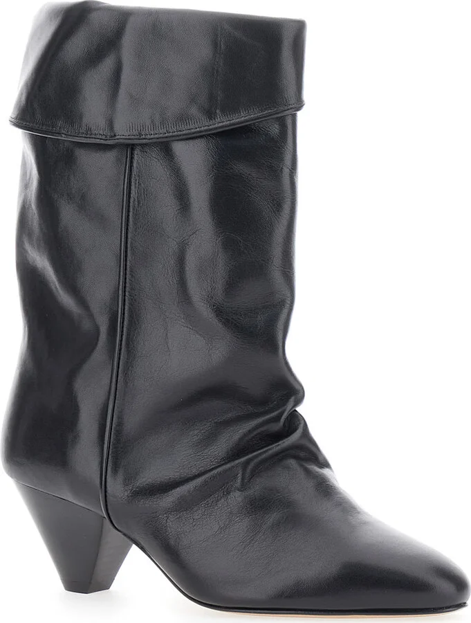 'dalby' Black Ankle Boots With Cone Heel And Gathered Details In Leather Woman - Image 2