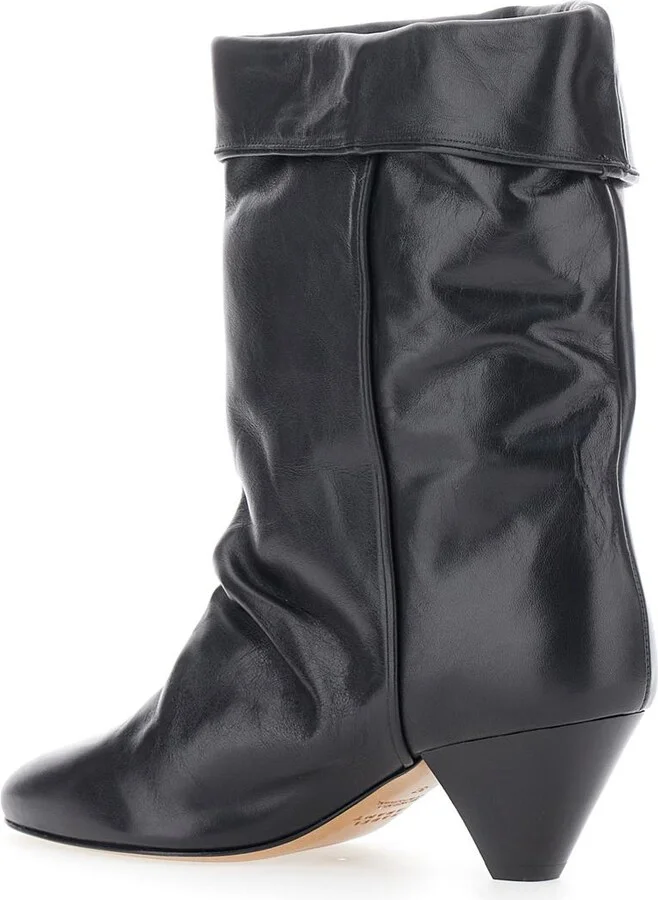 'Dalby' Black Ankle Boots With Cone Heel And Gathered Details In Leather Woman - Image 3