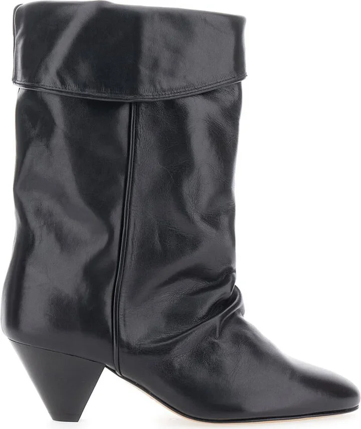 'Dalby' Black Ankle Boots With Cone Heel And Gathered Details In Leather Woman