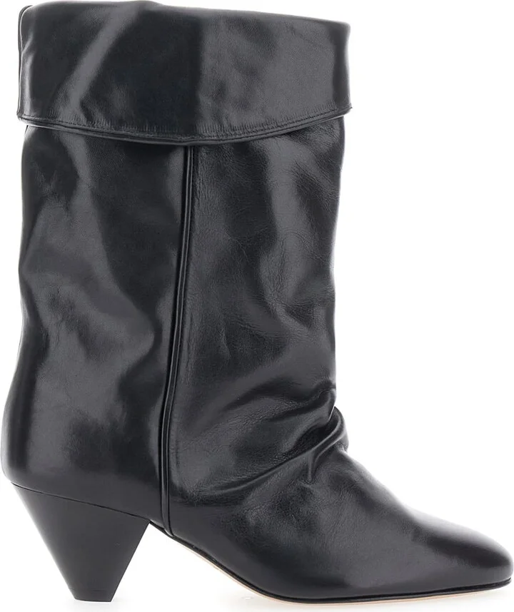 'dalby' Black Ankle Boots With Cone Heel And Gathered Details In Leather Woman