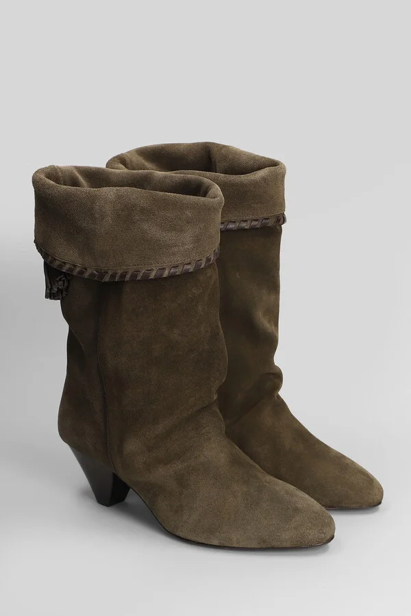 Dalby High Heels Ankle Boots In Khaki Suede - Image 2