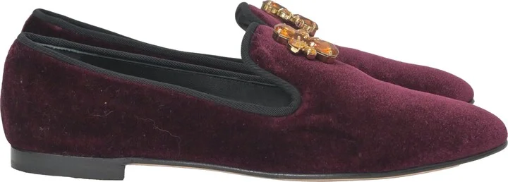 Dalila Crystal Embellished Loafers in Burgundy Velvet