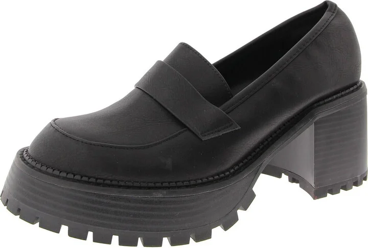 Dalilah Womens Faux Leather Lugged Sole Platform Heels