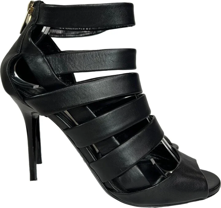 Dame Caged Sandals in Black Leather