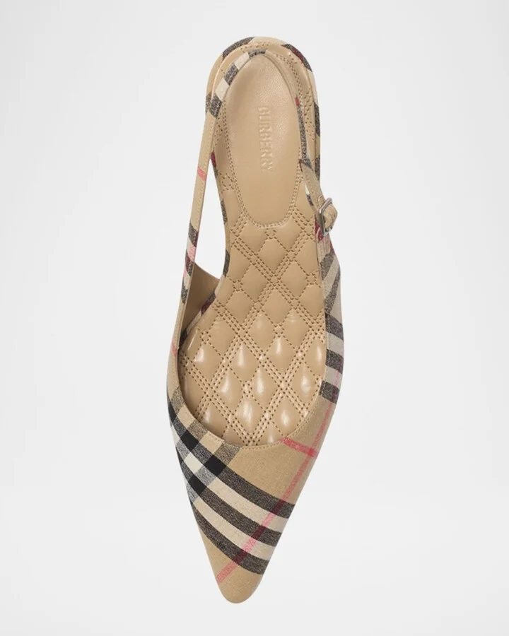 Dame Vintage Check Slingback Linen Pumps - Image 4