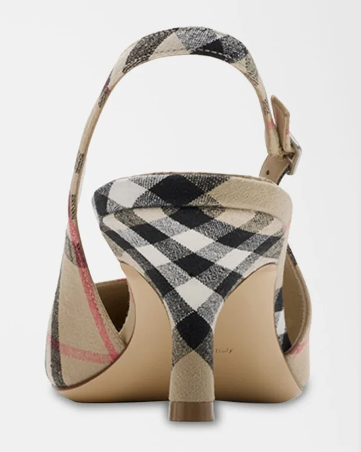 Dame Vintage Check Slingback Linen Pumps - Image 5