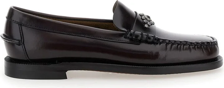 'Dan' Bordeaux Loafers With Stud Embellishment On The Front In Patent Leather Woman