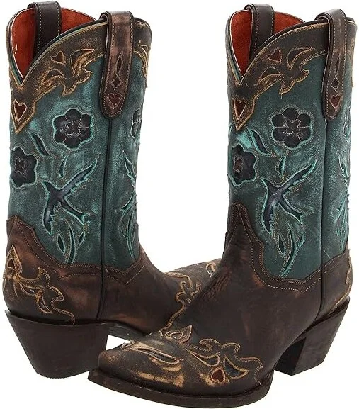 Dan Post Blue Bird Cowboy Women's Boots Sanded Copper/Turquoise Blue Bird : 6.5 B - Medium, Leather