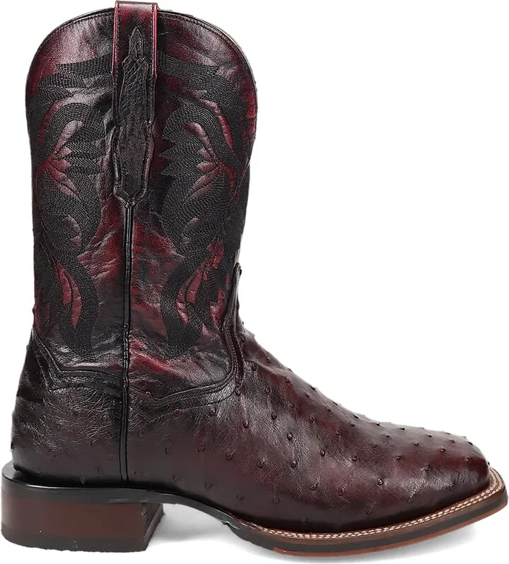 Dan Post Boots Mens Alamosa Embroidered Ostrich Square Toe Pull On Dress Boots Mid Calf - Red - Size 9.5 EW