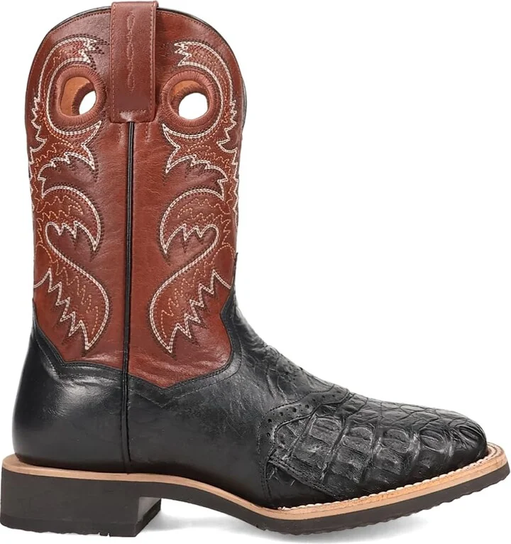 Dan Post Boots Mens Egan Embroidered Square Toe Pull On Dress Boots Mid Calf - Black