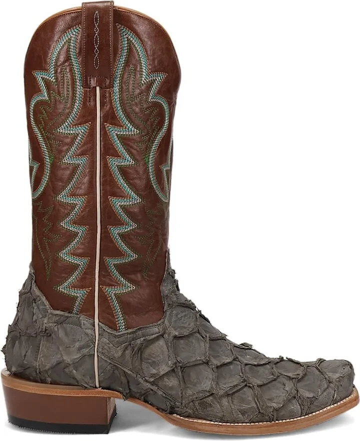Dan Post Boots Mens Riggs Pirarucu Embroidered Square Toe Pull On Dress Boots Mid Calf - Brown