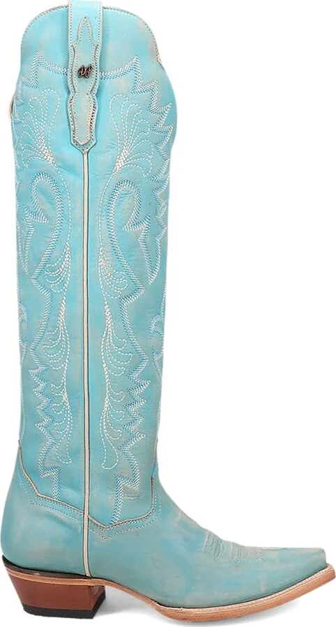 Dan Post Boots Womens Celeste Embroidered Snip Toe Casual Boots Over the Knee Low Heel 1-2" - Blue - Size 6 M